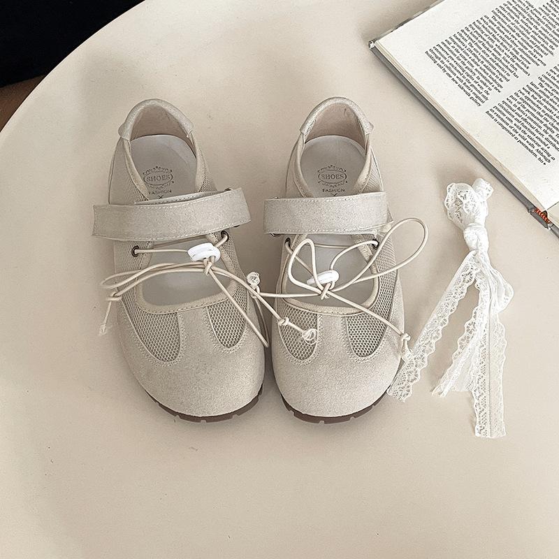 2025 Spring and Summer New Versatile Korean Version of Mary Jane Shoes Niche Fashion Silver Ballet Shoes Women's Casual Shoes