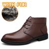 Fashion Pointed Toe Warm Plush Fur Men Boots Lace-Up Male Winter Ankle Boots Genuine Leather Business Botas High Quality Leisure Shoes