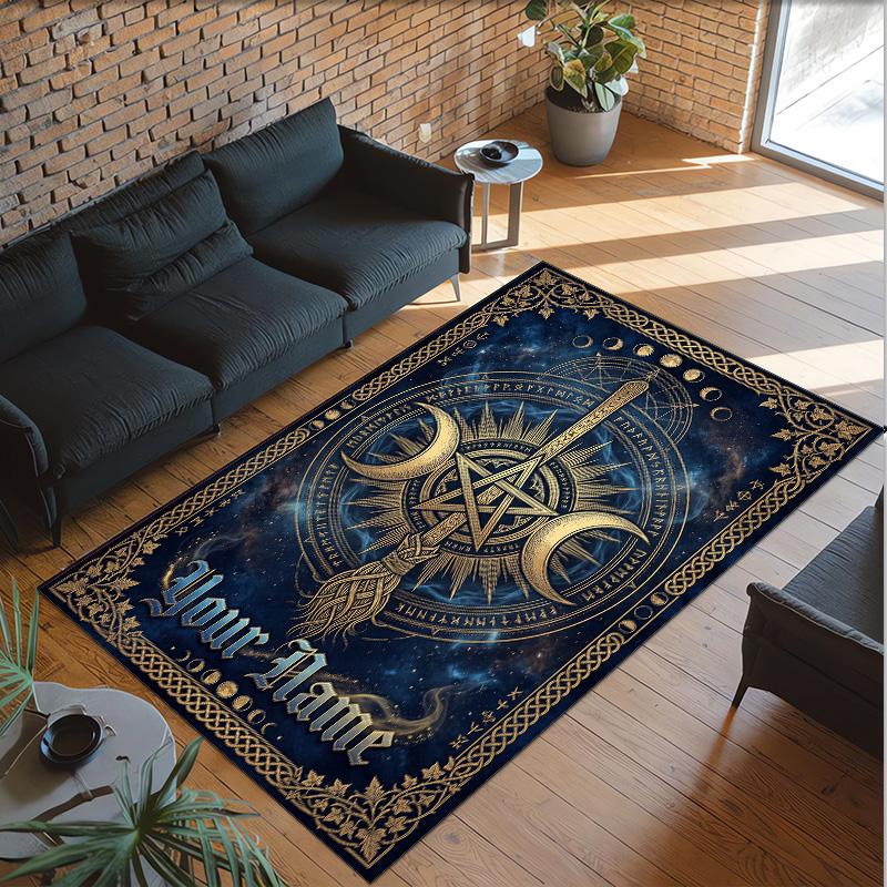Space Cosmic Theme Crystal Velvet Rug Personalized Custom Name Text Soft Floor Mat Home Decor