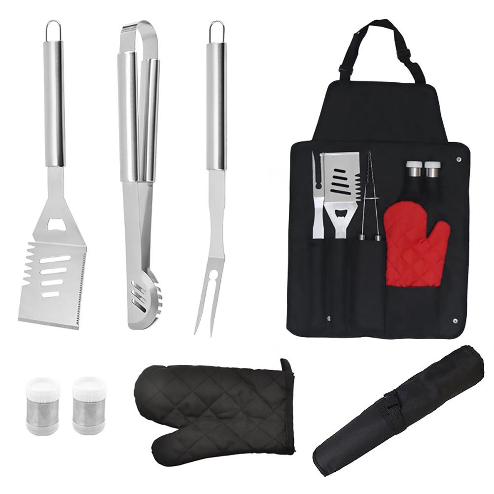8PCS Barbecue Tools Set Stainless Steel with Storage Bag Apron Grilling Accessories for Outdoor Indoor Party Camping