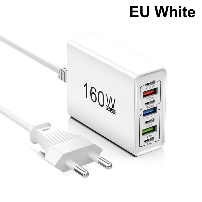 160W Multiport Usb Type C Fast Charger Pd Qc3.0 Desktop Phone Charger Adapter For Iphone Xiaomi Macbook Laptop Ipad Eu/Us Plug