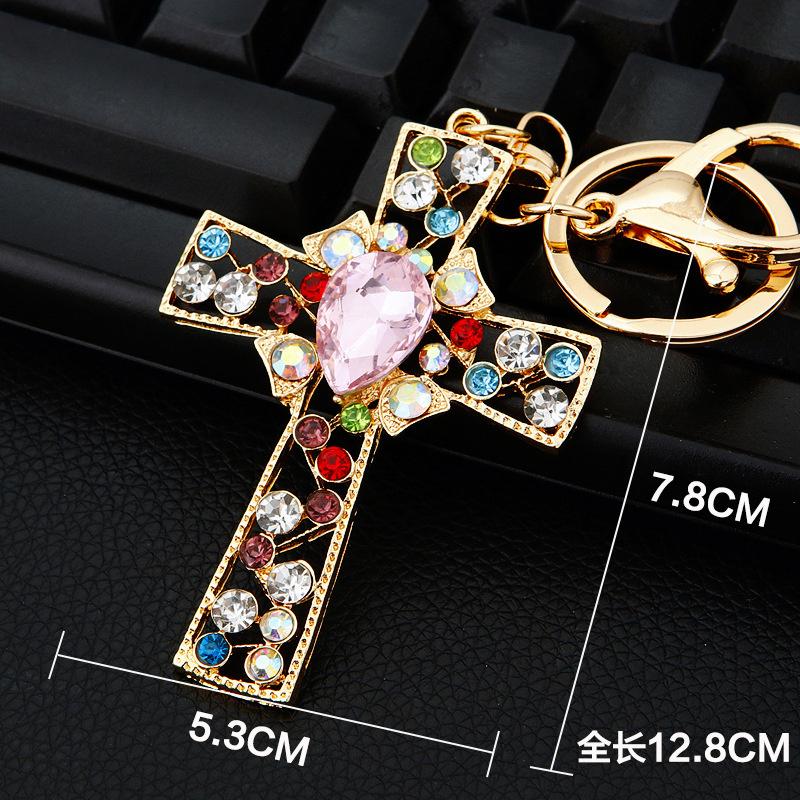 Kruis Kristal Jezus Christelijk Katholiek Strass Sleutelhangers Auto Tas Sleutelhouder Voor Mannen Vrouwen Sieraden Tas Bedel black