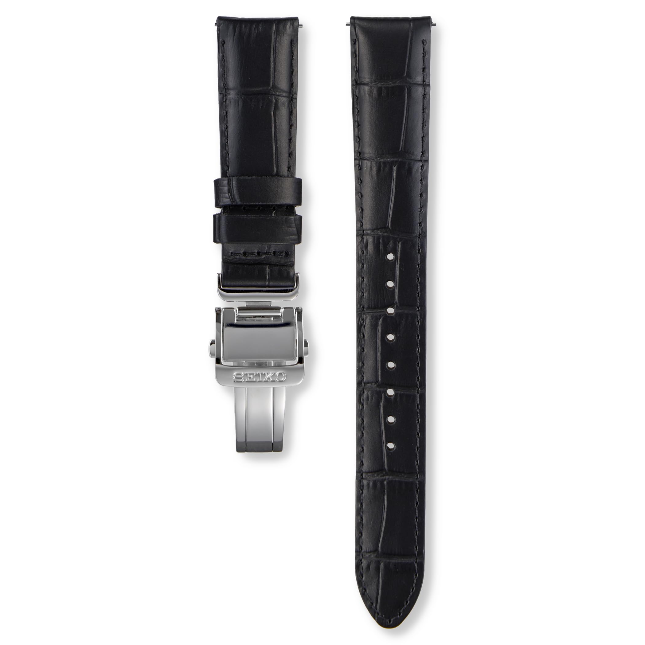 Seiko Watch Replacement Genuine Cowhide Crocodile Lug Width Buckle Width [Seiko Watch] Band, Product, Leather, Embossed, Cut-Edge Clasp, 20mm, 18mm, чёрный