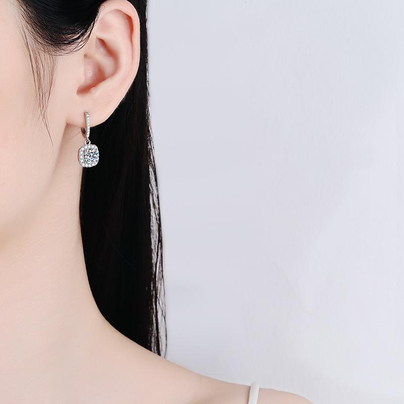Moissanite S925 Silver Square Stud Earrings for Women - Exquisite Workmanship