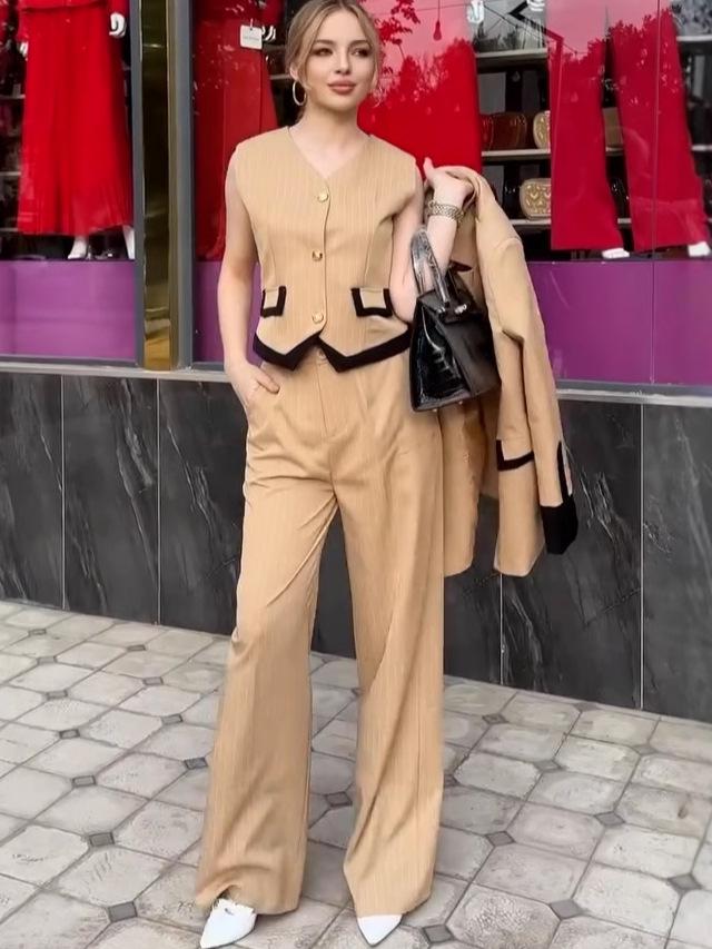 2025 Summer Three-Piece Suit: European & American Style Slimming High-Waist Blazer and Pants Set