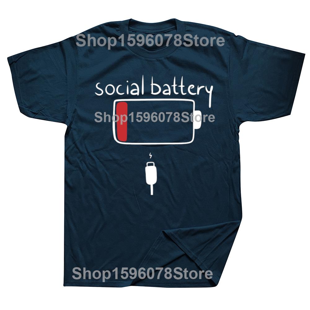 Funny Social Battery Classic Graphic T Shirt Unisex Women Pure Cotton Humor Streetwear Tee Shirt Short Sleeve Unisex Loose Clothing S