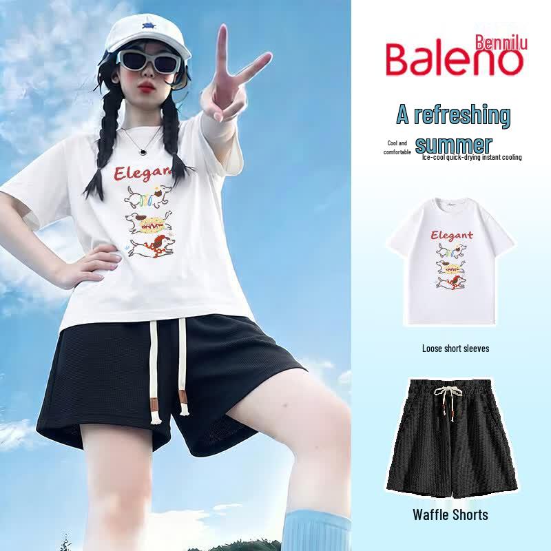 Baleno Women s Cotton Waffle Short Sleeve Shorts Set L