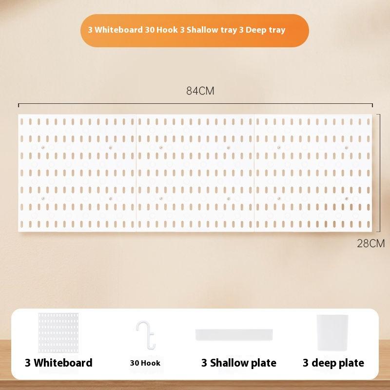 Panou perforat din plastic PP fără găurire, montat pe perete, organizator de bucătărie cu cârlige și rafturi, depozitare ajustabilă pentru baie, birou, unelte