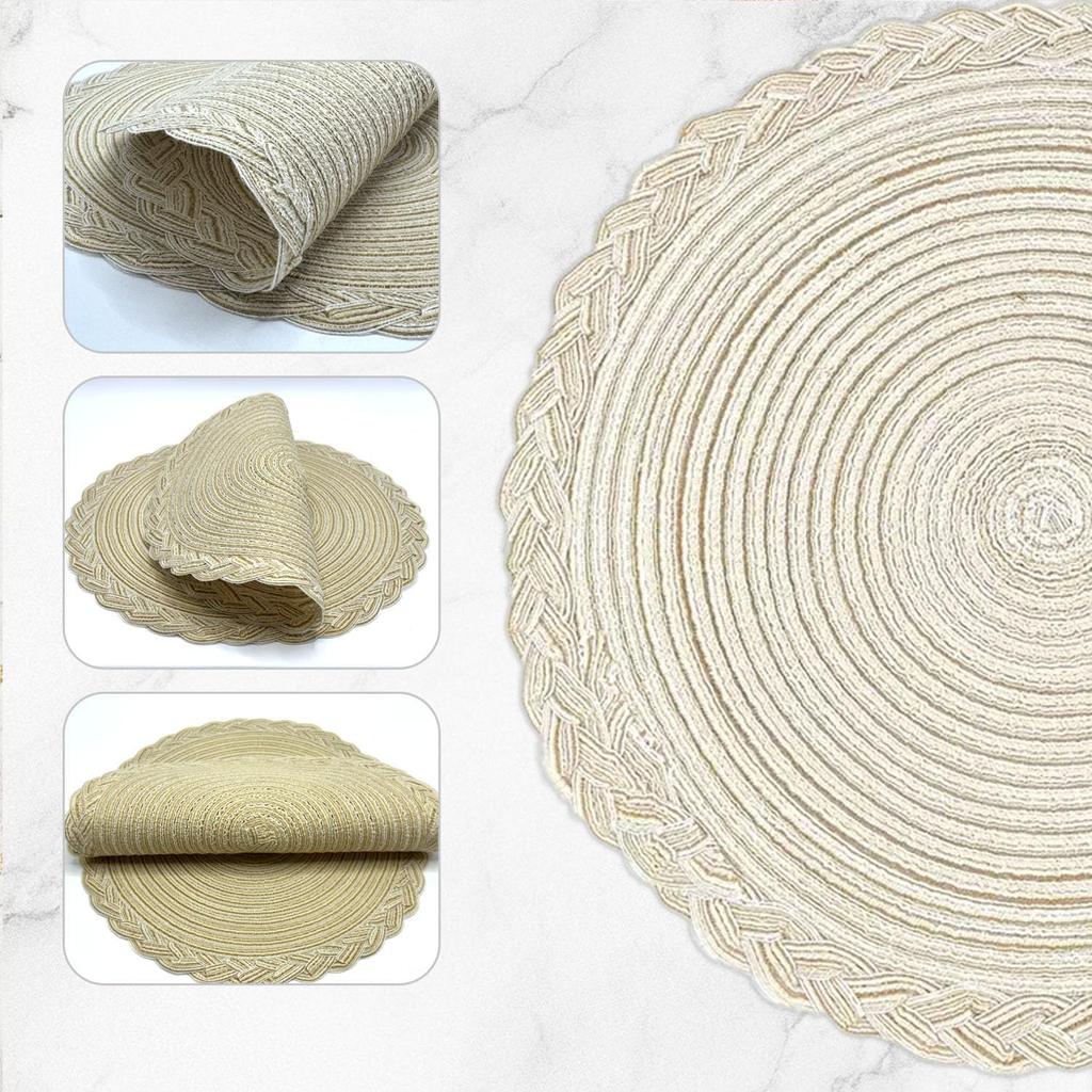 11.8 Inch Placemats,Round Braided Placemats Set of 4,Non Slip Washable Heat Resistant Cotton Polyester Circle Place Mats for Kitchen Dinner Party