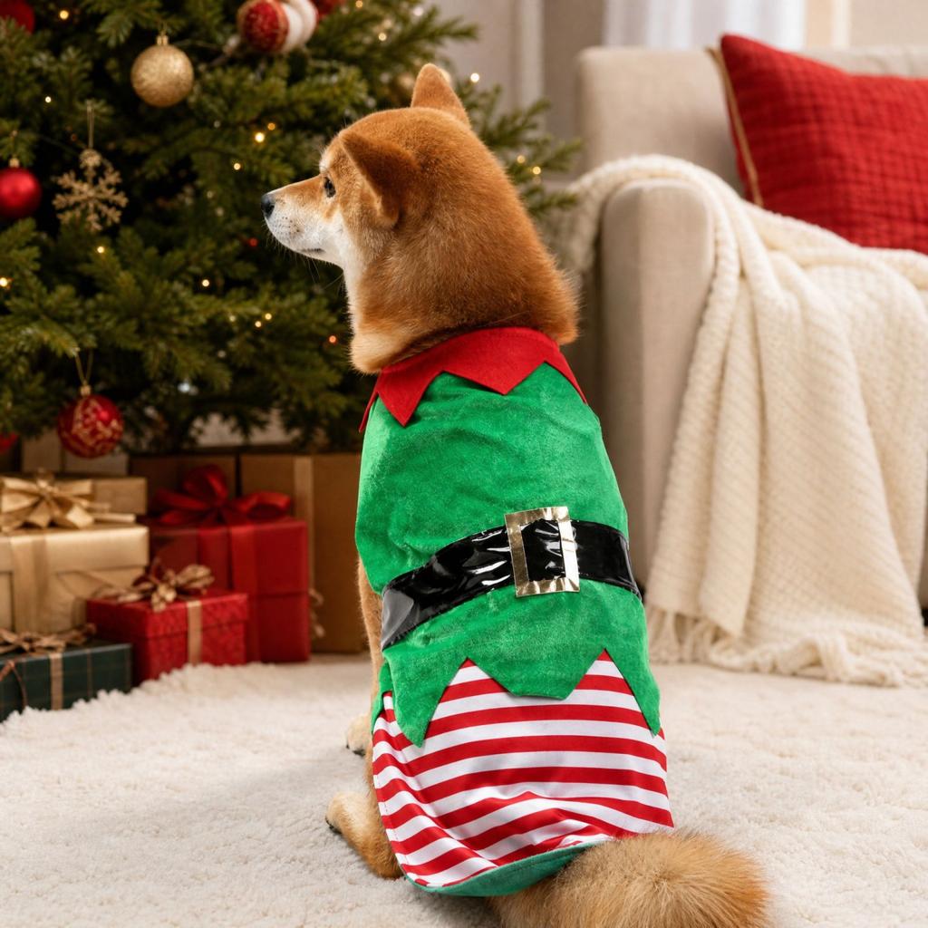 Christmas Dog Costume Green Pet Clothes for Holiday Party