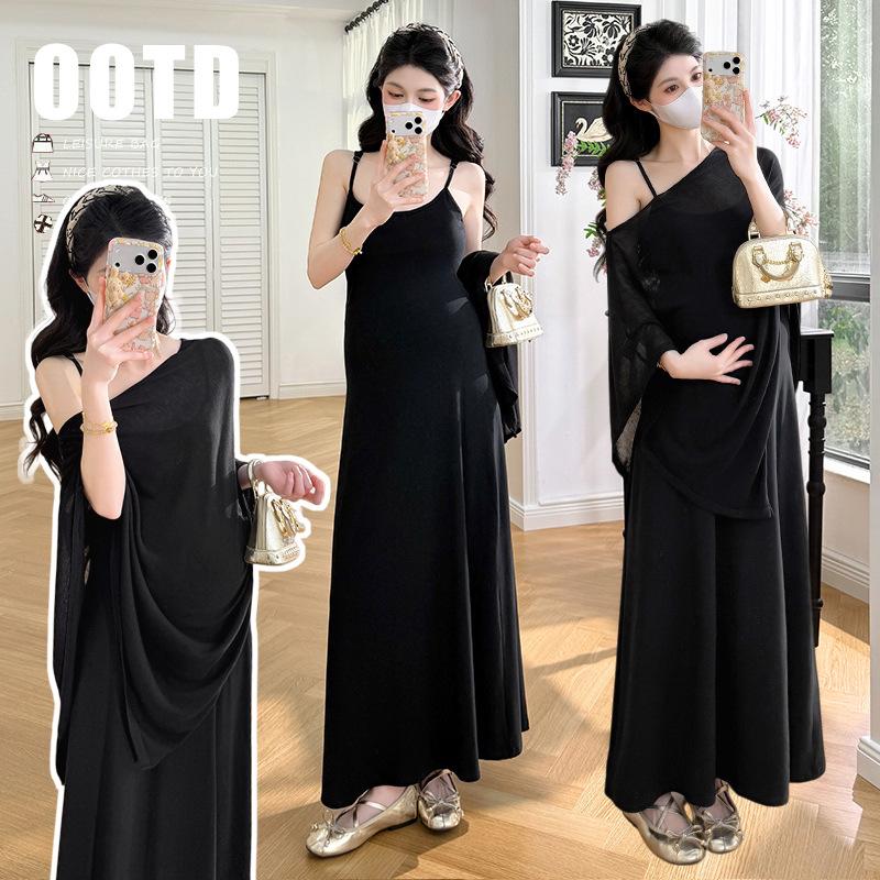 

2026 Korean Style Women s Sun Protection Cover-Up Two-Piece Long Spaghetti Strap Dress Set XL