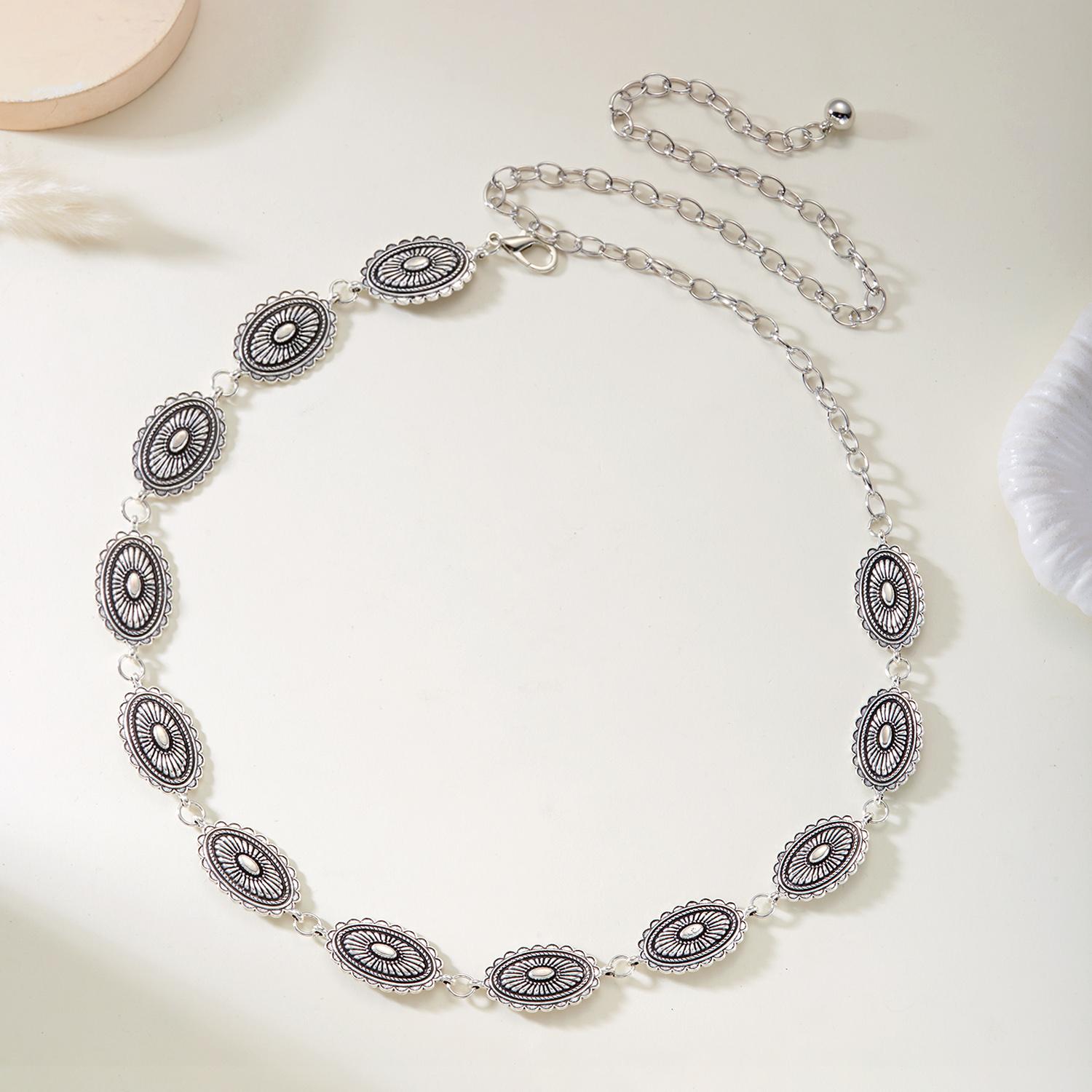 

Retro Ethnic Style Metal Waist Chain for Women Geometric Oval Versatile Belt Body Jewelry Dress Jeans Skirt Decor Accessories