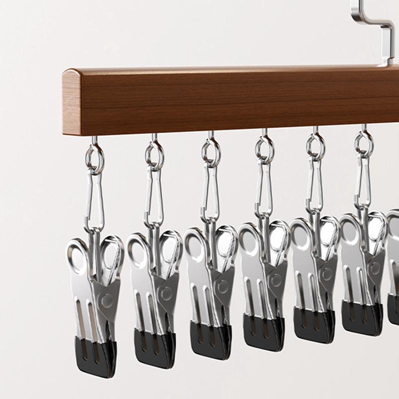 Wood Multi-Function 12 Clips Underwear Clip Wardrobe Clothes Hanger