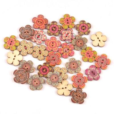 100PCS Flat-back Clothing Button Bohemian Style Sewing Button Flower Wooden Buttons  Clothing Sewing