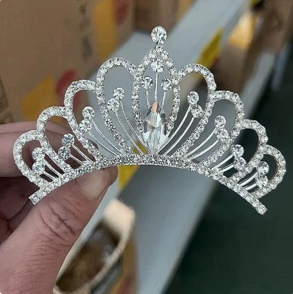 Children's Rhinestone Pearl Crown Hair Comb: Headdress Ornament for Photo Studio or Wedding