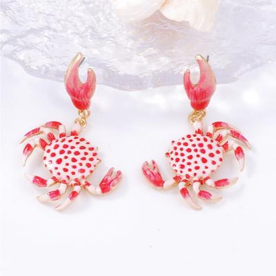 Fashion Summer Beach Vacation Style Cute Color Crab Shape Earrings Women's Unique Earring Female Jewelry