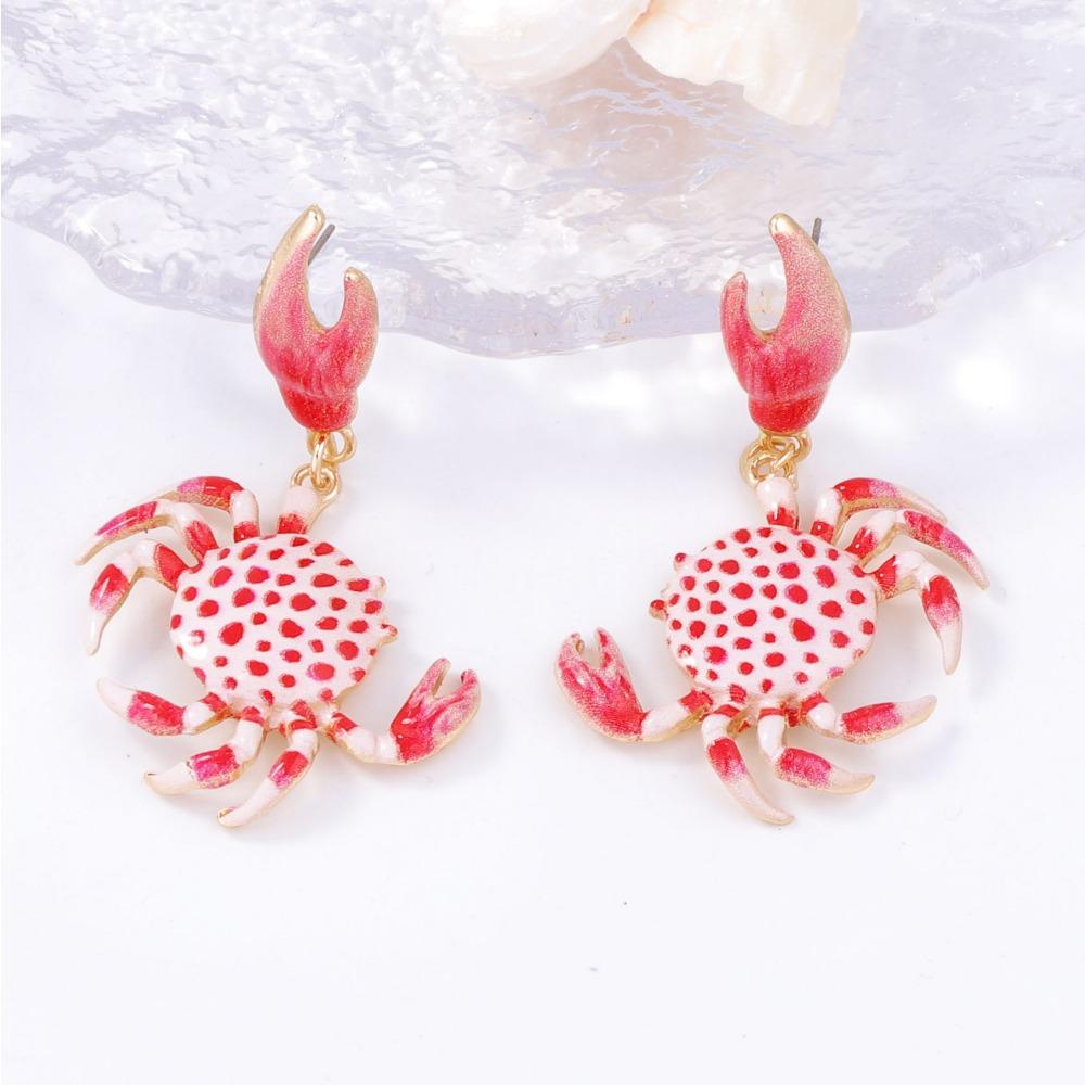 Fashion Summer Beach Vacation Style Cute Color Crab Shape Earrings Women's Unique Earring Female Jewelry