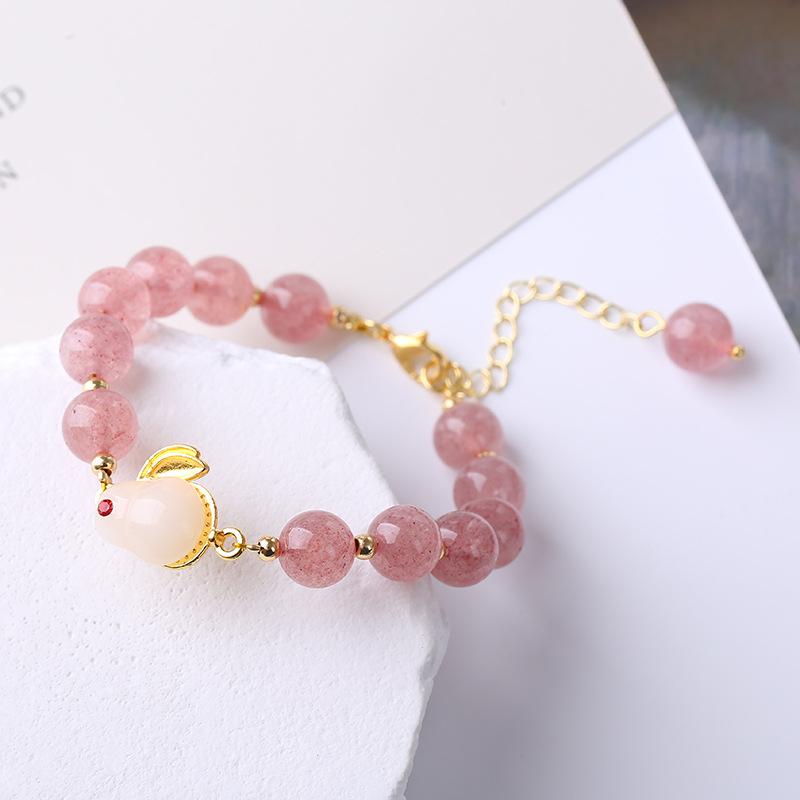 Natural Strawberry Crystal Bracelet Rabbit Crystal Bracelet Bangles Women Fashion Jewelry Accessories Gift