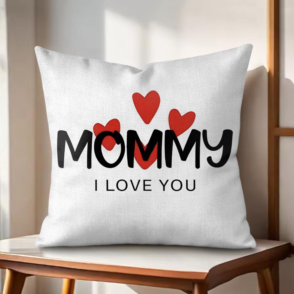 I LOVE MOM Cushion Cover Natural Linen Organic Fabric DoubleSided Printing Couch Pillow Covers Home Decor