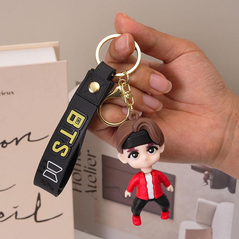 BTS Cute Cartoon 3D Rubber Doll Keychain, Bangtan Boys Mini Figure Pendant, Kpop ARMY Fans Collectible Charm
