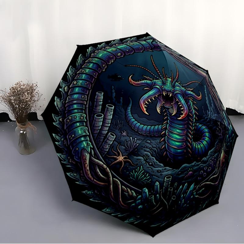 Deep Sea Monster Portal pattern umbrella, portable and foldable design, 8 ribs, a casual accessory for Halloween, Christmas, and birthday gifts.