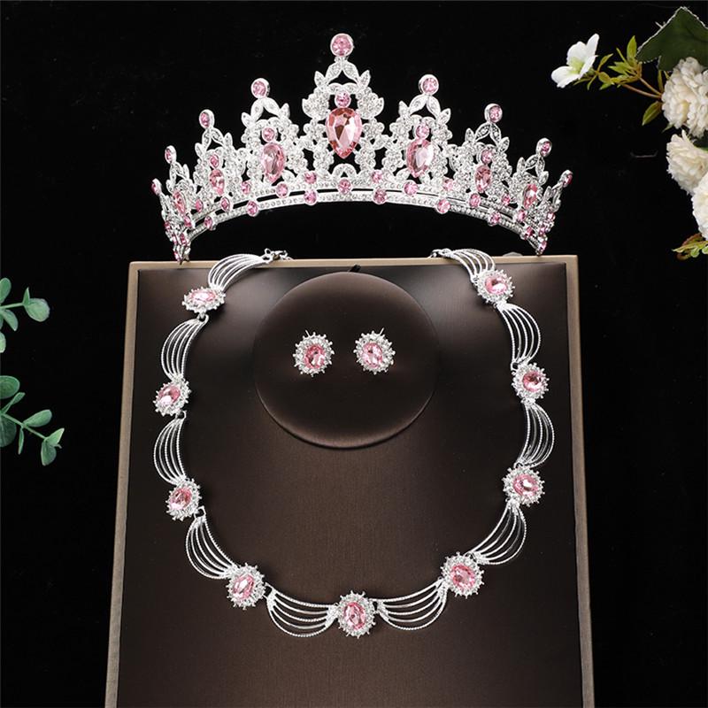 Retro Crown Necklace and Earring Set: Luxury Three-Piece Bridal Jewelry for Weddings and Banquets