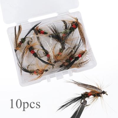 10 Uds. Kit de moscas de pesca con cebo biomimético para lubina, trucha, salmón, caja de almacenamiento, señuelos de moscas