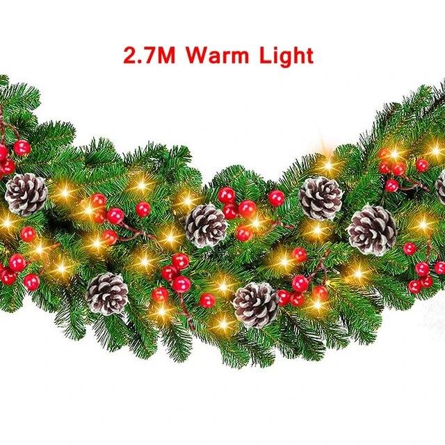 2.7M Christmas LED Garland Decoration Wreath LED Rattan Garland Decorative Green Christmas Artificial Xmas Tree Rattan Banner
