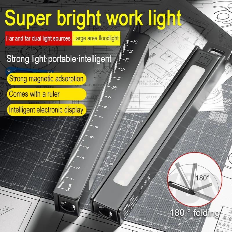 COB Work Pen Light LED Folding Work Flashlight with Magnet Portable Torch Rechargeable Outdoor Multi-Function Ruler Flashlight