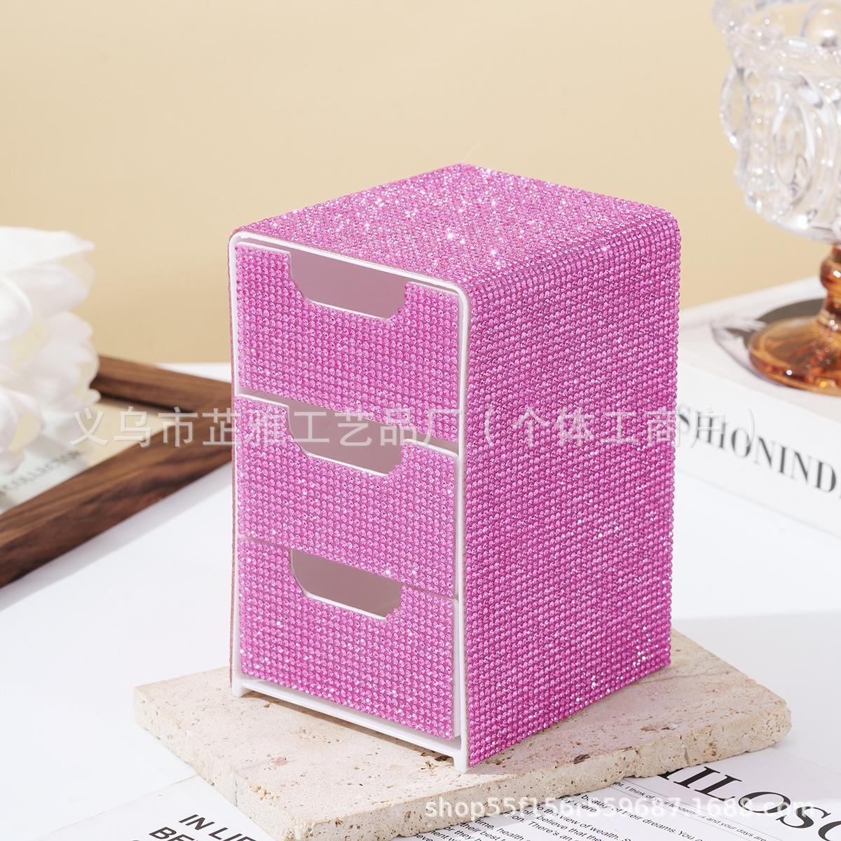 

Diamond-encrusted three-layer drawer storage box, high-value desktop storage box, organizing jewelry and cosmetics storage box розовый