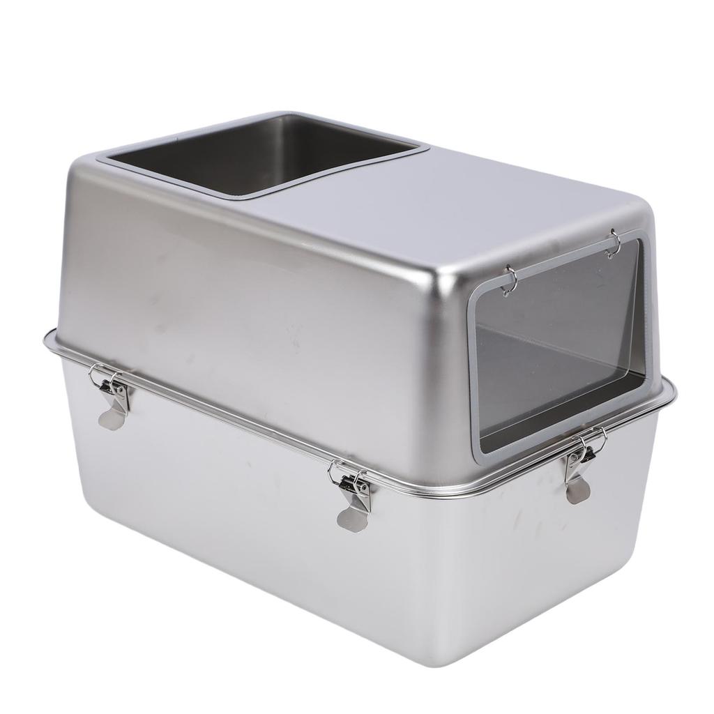 Enclosed Metal Cat Litter Box with Lid Scoop Large Capacity Prevent Splashing Top Entry Stainless Steel Cat Toilet For