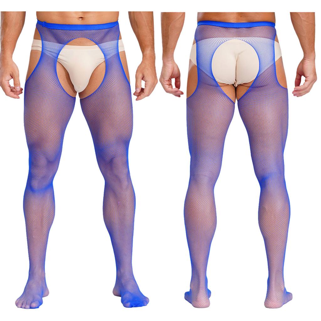Mens Mid Waist Hollow Out Cutout Opening Crotch Tights Stockings Leggings Elastic Waistband Pantyhose