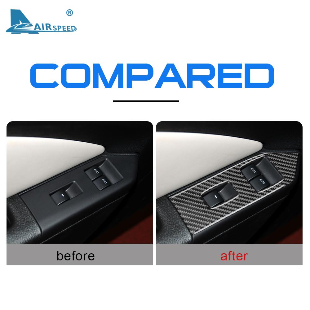 Car Door Window Lift Switch Button Panel Accessories Interior for Ford Mustang GT 2005 2006 2007 2008 2009 Real Carbon