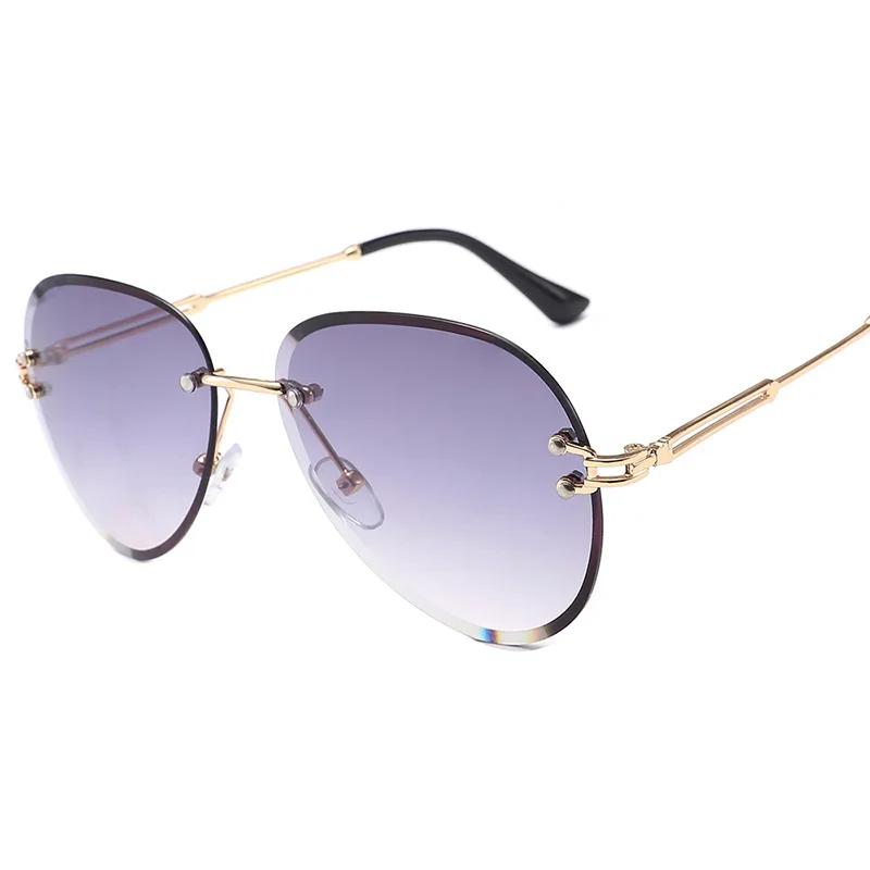 Fashion Blue Rimless Sunglasses Women  UV400 Luxury Aviation Ladies Sunglasses Glasses Shades Zonnebril Dames