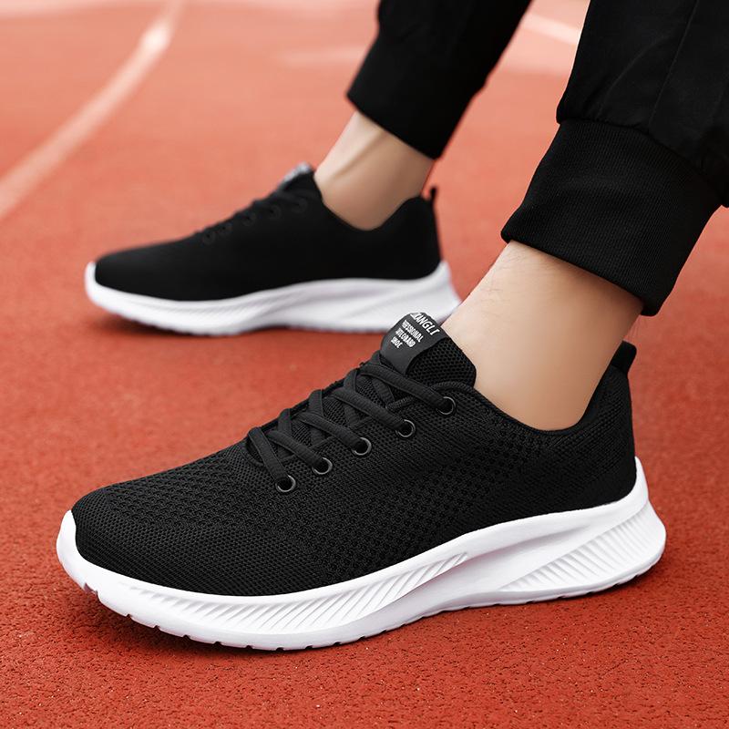 Black brand men's shoes mesh breathable sports shoes soft sole light running shoes men's thick sole comfortable casual travel shoes