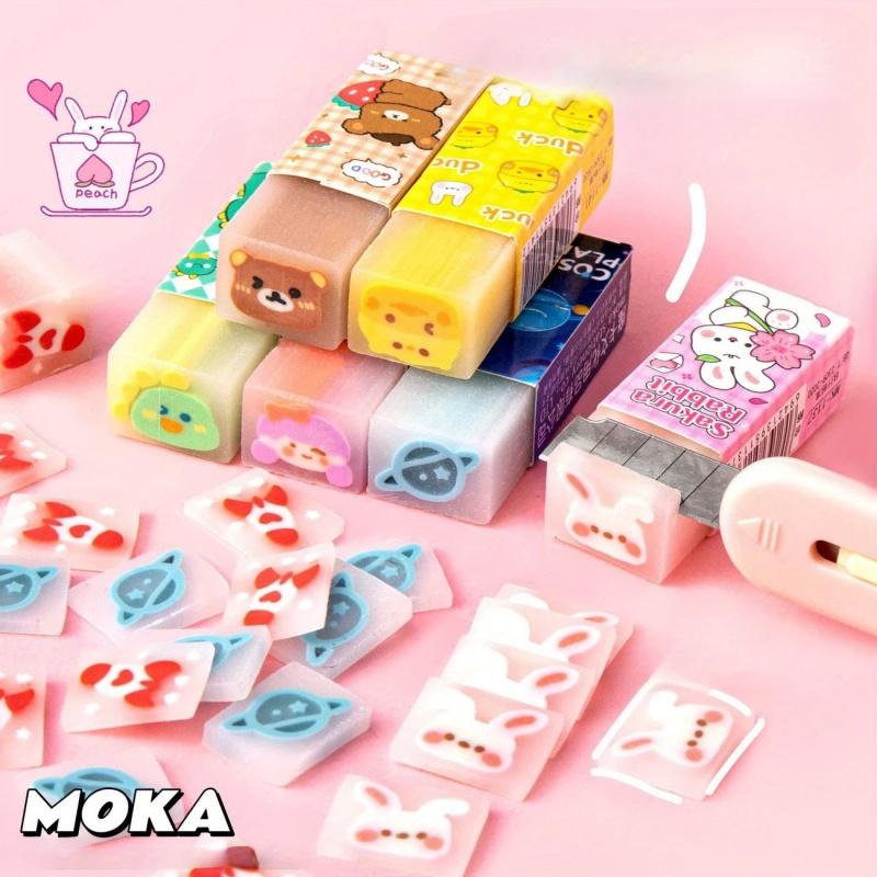 6pcs Cute Cartoon Jelly Erasers - Vibrant Fruit, Flower & Animal Designs, Cube-Shaped Erasers for Students & Artist
