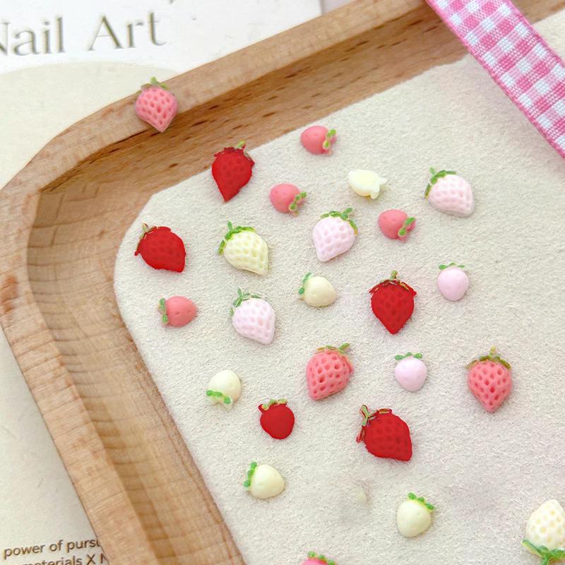 50pcs Charm Sweet Strawberry Nail S 3d Resin Cartoon Fruits Rhinestones Decorations Parts Diy Summer Art Accessories