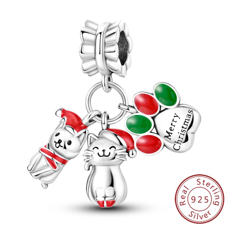 Christmas Series Charms Beads Copper Christmas Tree Snowman Elk Charm Fit Original Bracelet Pendent Women Jewelry