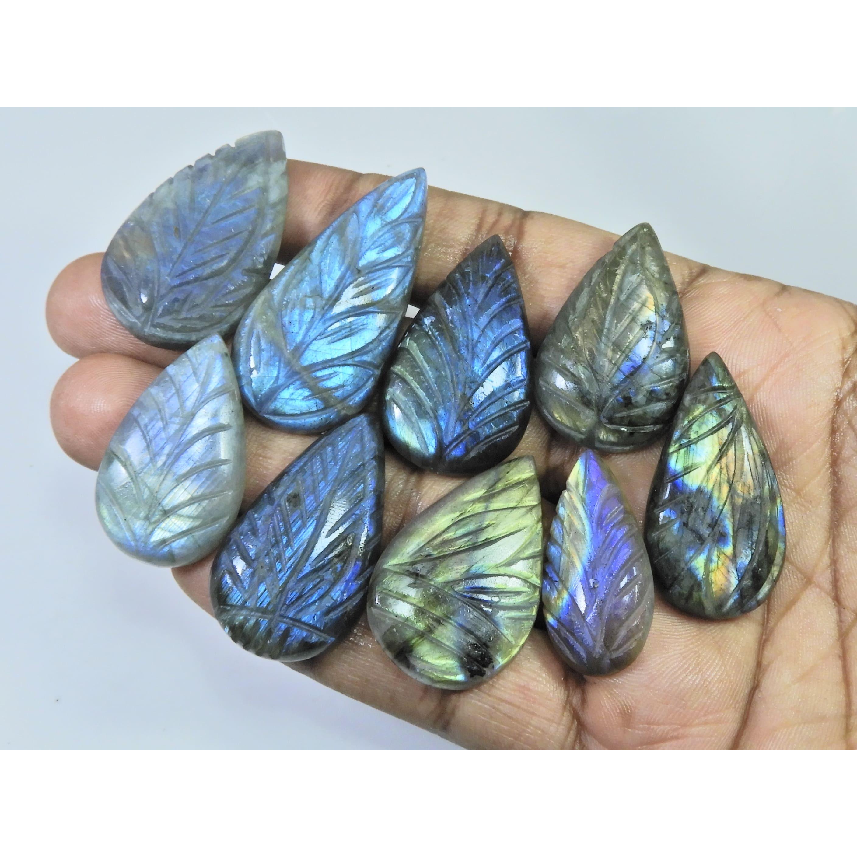 303Cts. Natural Labradorite Carving Pear Cabochon Loose Gemstone 09 Pcs Lot LL-1158