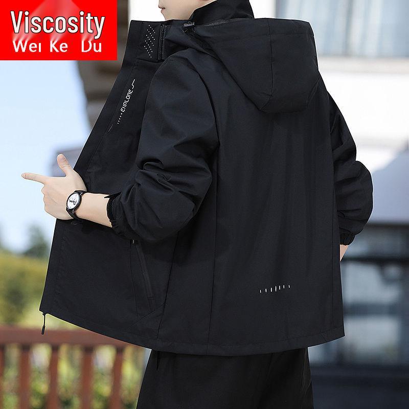 Men's Spring/Autumn Windbreaker with Detachable Hood - Waterproof, Windproof, Breathable Jacket for Outdoor and Casual Wear