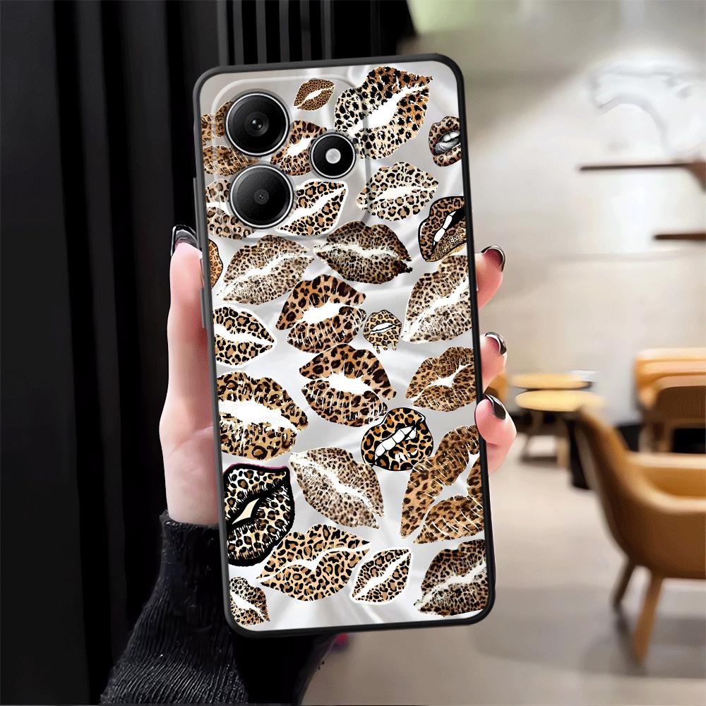 Case for Xiaomi Redmi Note 14 14C 12C 13C A4 A5 12 11 K80 A3 13 Pro Plus 10 9 8 7 A1 Phone Cover K40 A1 A2 Leopard Print Lip