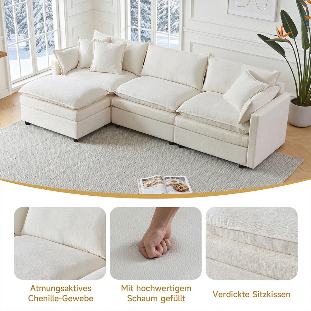 Ultra-weiches Modulsofa, aus Chenille und Massivholz, schneller Aufbau