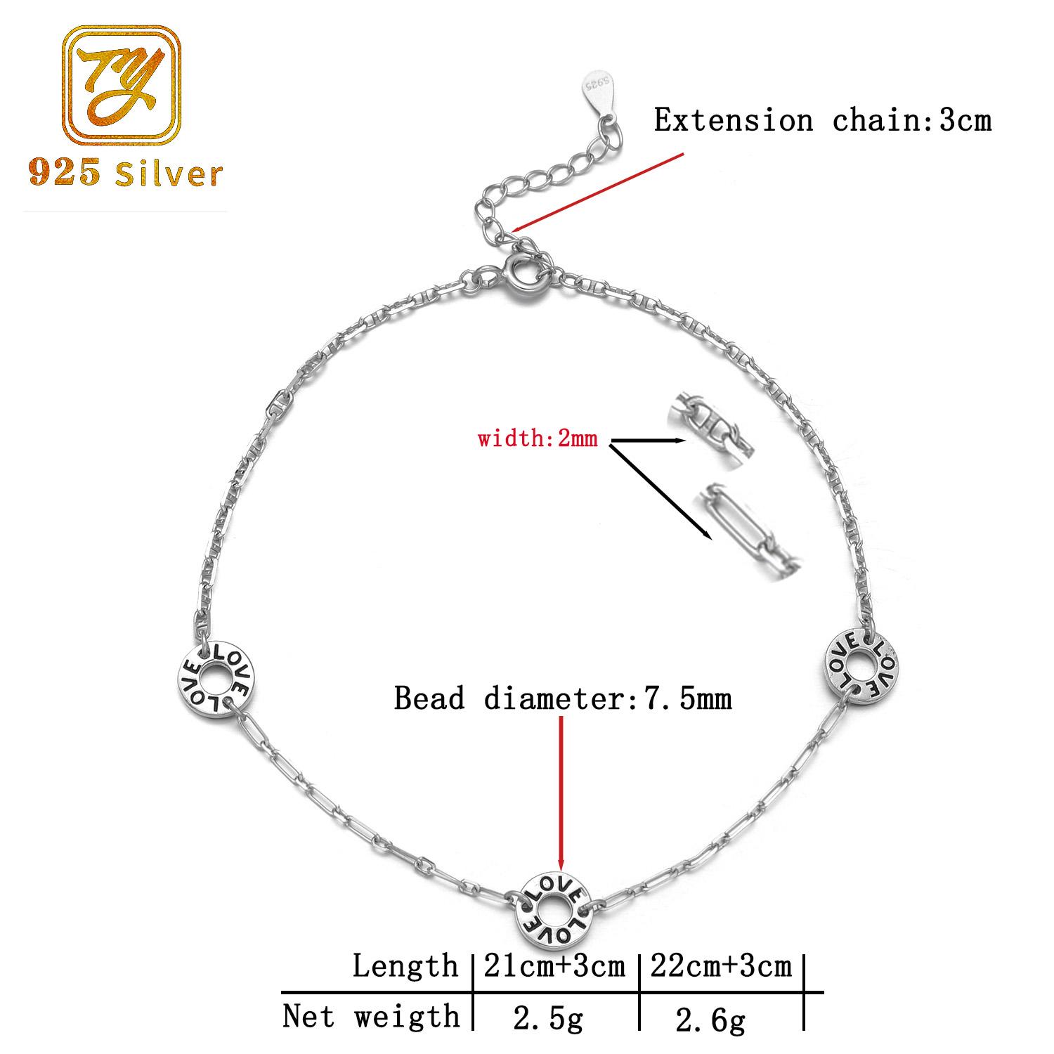 925 Sterling Silver Women s Anklet with Beaded Ankle Bracelet Anklet Anklet Accessories Are Adjustable серебряный