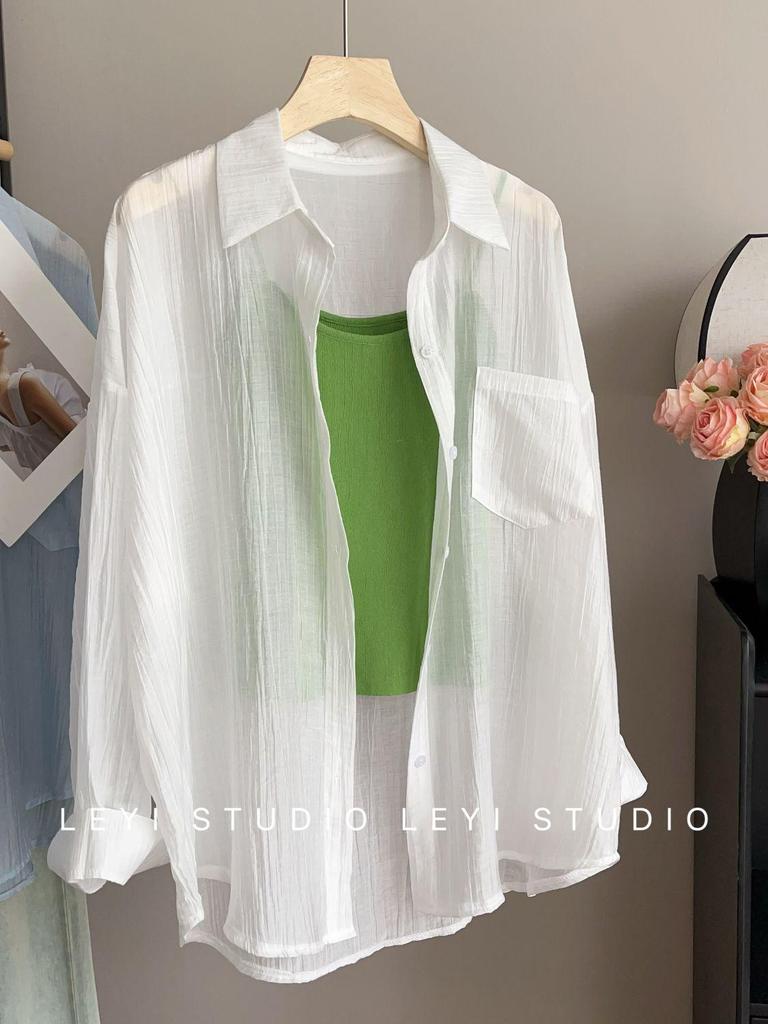 Tencel Crinkle Women's Summer 2024 Oversized Sun Protection Cardigan Shirt