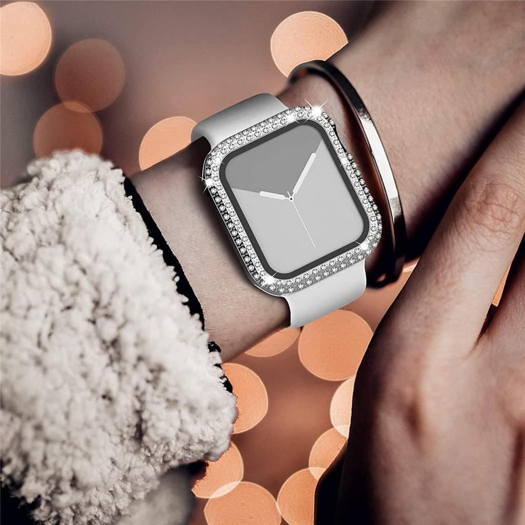 Glass+Cover For Apple Watch Case 45mm 44mm 41mm 40mm 46mm 42mm Bling Diamond bumper+Screen Protector Series 11 10 9 8 7 5 6 4 SE