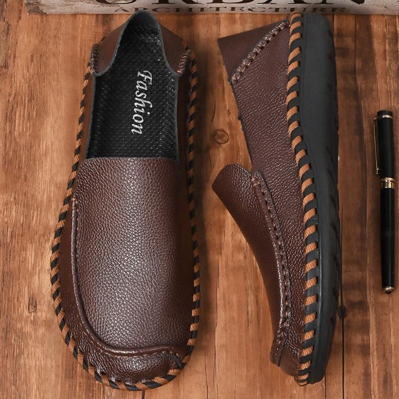 Talla Grande Ultramar Un Pedal Ensanchamiento Y Engorde Zapatos De Conducción Blandos Mocasines De Cuero Para Hombre