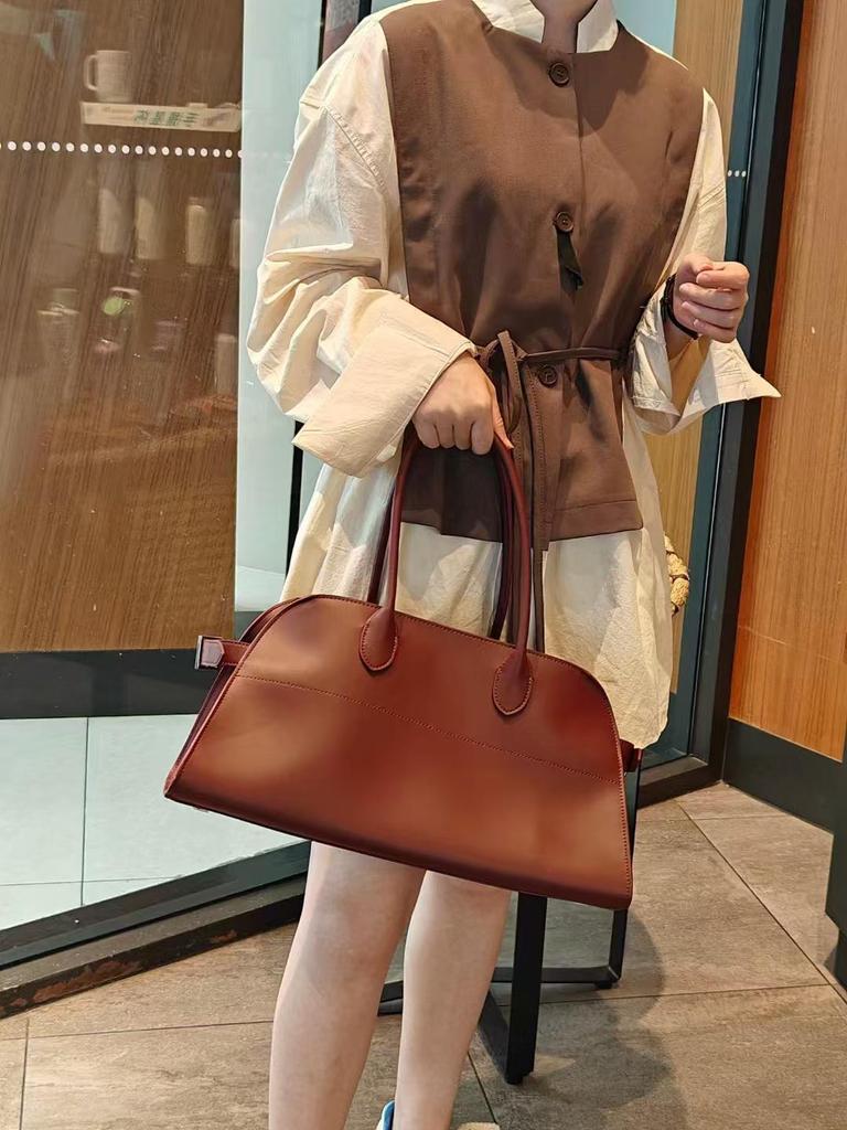 Genuine Leather Minimalist Large-Capacity Tote and Shoulder Bag
