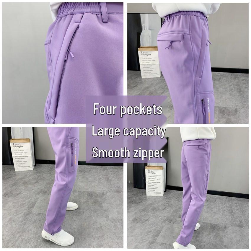 Outdoor Windproof Waterproof Thickened Ski Hiking Softshell Fleece Pants for Men and Women - Autumn Winter