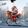 Christmas Atmosphere Decor 2Pcs Santa Riding Bicycle Acrylic Hanging Ornament Car Holiday Decorations Interior Rearview Mirror Charm Backpack