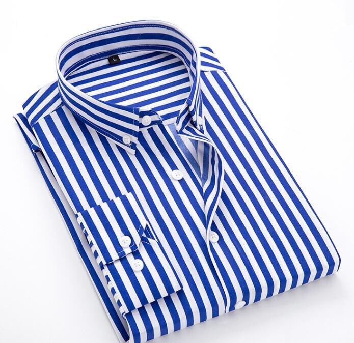 Уютная мужская повседневная рубашка в полоску с половиной рукавов Asian Size 5XL синий